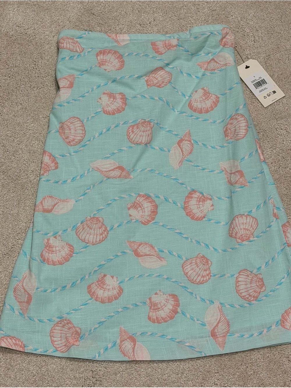 Women Swim Shell-Print Swim Cover Skirt - Light Aqua and Coral